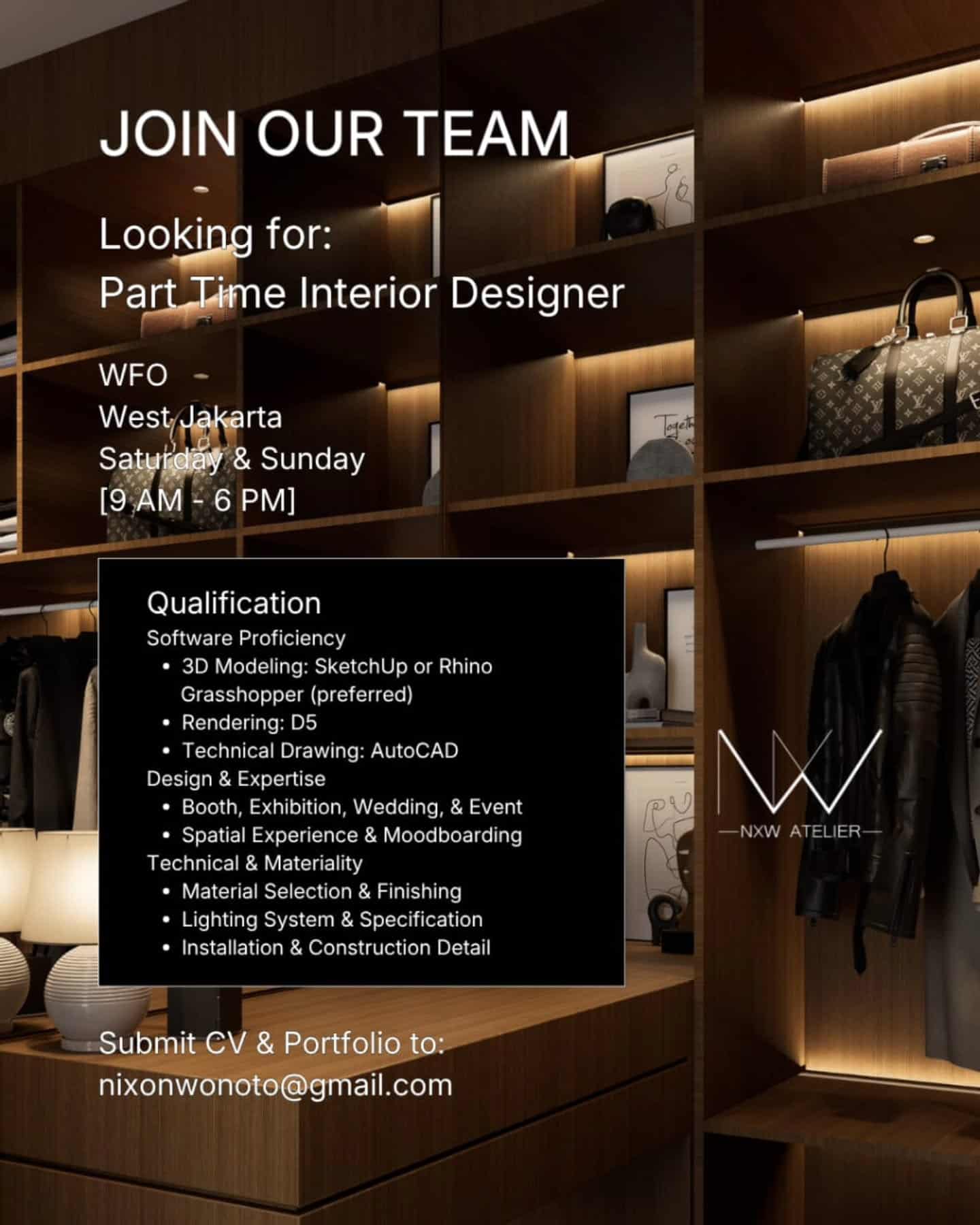Lowongan Kerja Part Time Interior Designer (Weekend) di NXW Atelier - Jakarta Barat